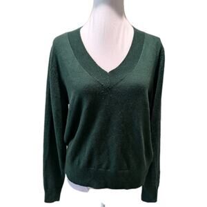 EUC THE DROP Preppy GREEN Grandpa SWEATER Womens SIZE MEDIUM Dark Academia Vneck